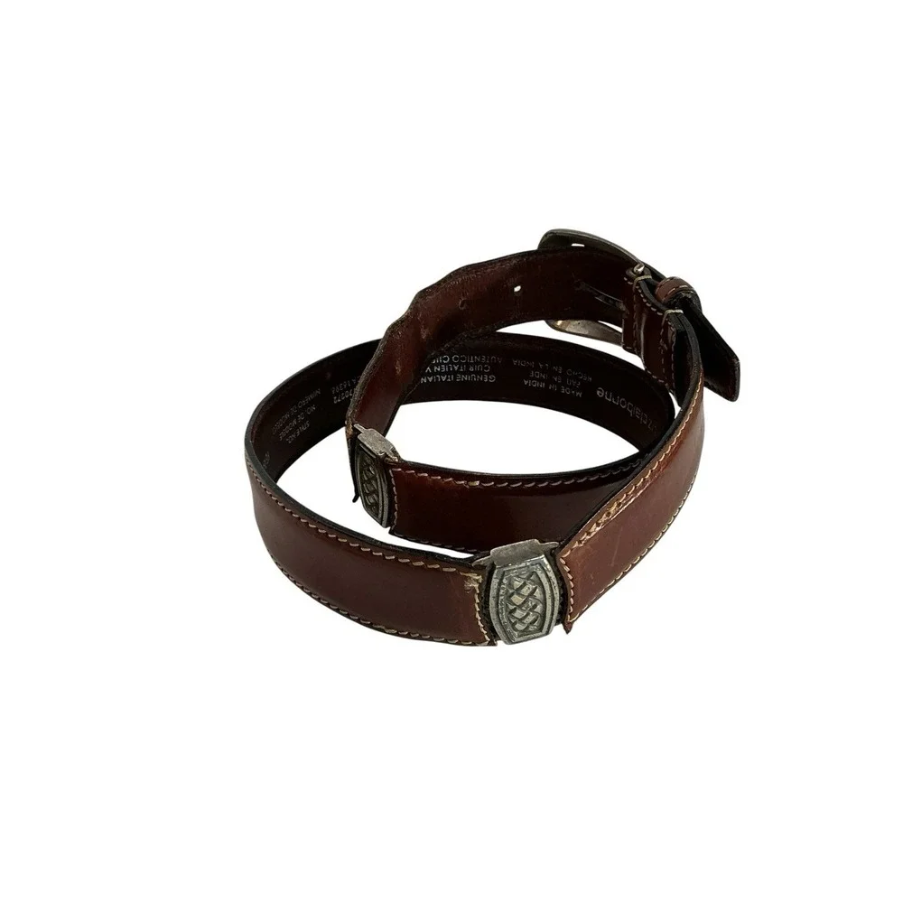 Vtg Liz Claiborne Brown Italian Leather  Belt With Silver Tone Medallions Sz Med